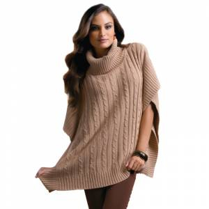 Talla 42-44 (M) - Poncho tricot con trenzas Color marrón claro Talla M (Ref.089712) (Últimas Unidades) 
