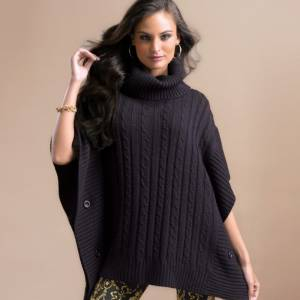 Talla 42-44 (M) - Poncho tricot con trenzas Color negro Talla M (Ref.089707) (Últimas Unidades) 